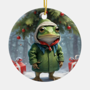 Christmas Frog  Ceramic Ornament