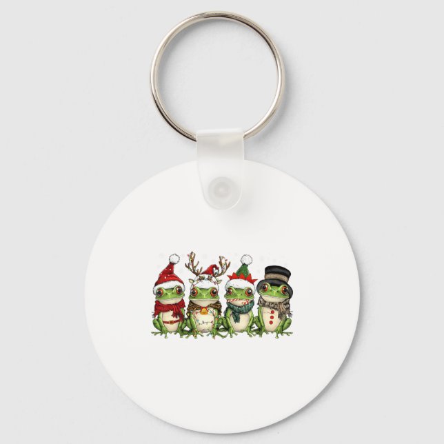 Christmas Frog Crew Santa Elf Reindeer Xmas Lights Keychain (Front)
