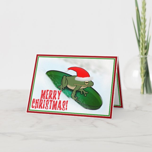 Christmas Frog Dashing Thru the Snow on a Lily Pad Holiday Card (Front)