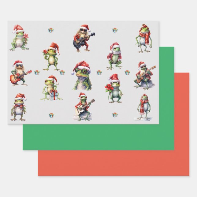 Christmas Frog Rock Band Wrapping Paper (Set)