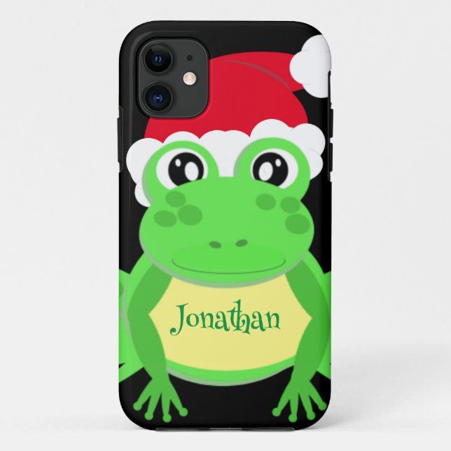 Christmas Frog Santa Hat Black Novelty  Case-Mate iPhone Case (Back)