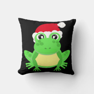 Christmas Frog Santa Hat Novelty Funny Black Throw Pillow