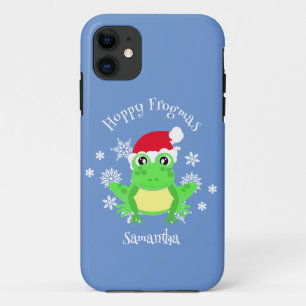 Christmas Frog Santa Hat Novelty Funny Blue iPhone 11 Case
