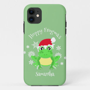Christmas Frog Santa Hat Novelty Funny Green iPhone 11 Case