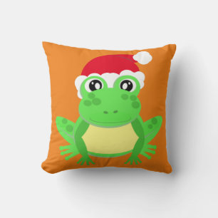 Christmas Frog Santa Hat Novelty Funny Orange Throw Pillow