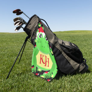 Christmas Frog Santa Hat Pattern Black Novelty  Golf Towel