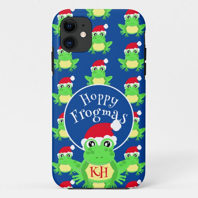 Christmas Frog Santa Hat Pattern Novelty Blue Case-Mate iPhone Case (Back)