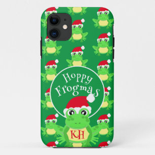 Christmas Frog Santa Hat Pattern Novelty Green iPhone 11 Case