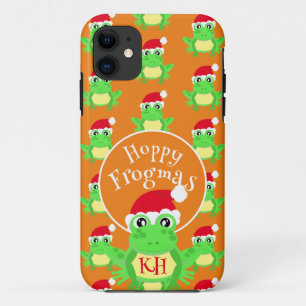 Christmas Frog Santa Hat Pattern Novelty Orange iPhone 11 Case
