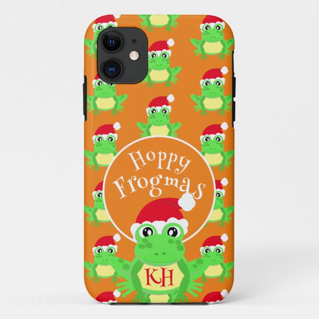 Christmas Frog Santa Hat Pattern Novelty Orange Case-Mate iPhone Case (Back)