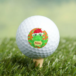 Christmas Frog Santa Hat Pattern Orange Novelty  Golf Balls