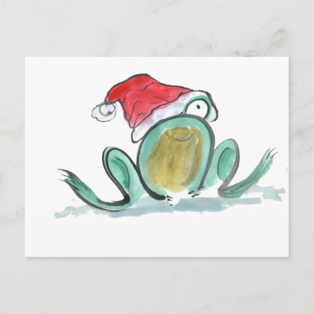 Christmas Frog, Sumi-e Holiday Postcard (Front)