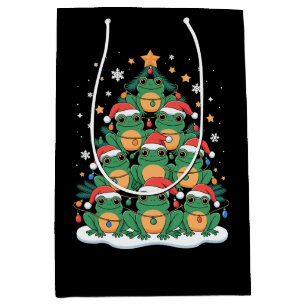 Christmas Frog Tree Santa Hat Xmas Lights Holiday Medium Gift Bag