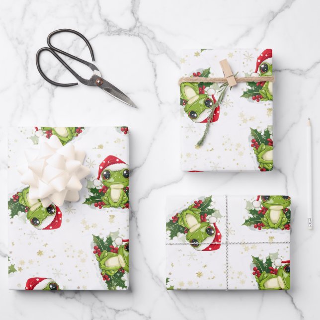 Christmas Frog Wrapping Paper set of 3  (Front)