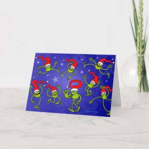 Christmas Frogs jumping, dancing and celebrating! Holiday Card