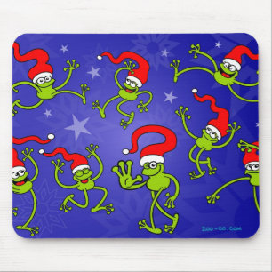 Christmas Frogs jumping, dancing and celebrating! Mouse Pad