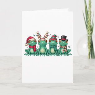 Christmas Frogs Wearing Santa Hat Reindeer Antlers Card