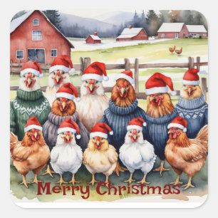 Christmas From All Of Us Group Chickens Fun Square Sticker