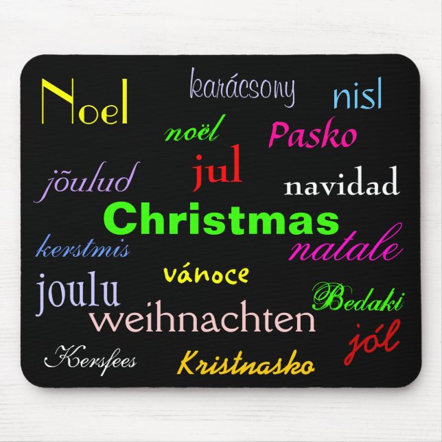 Christmas From Around The World In Black I Mouse Pad (Front)