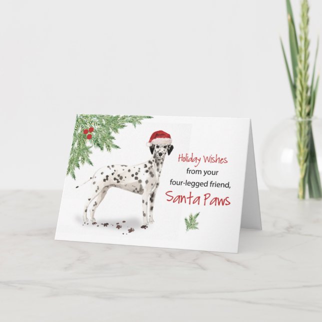 Christmas From Dog Dalmation in Funny Santa Hat Card (Front)