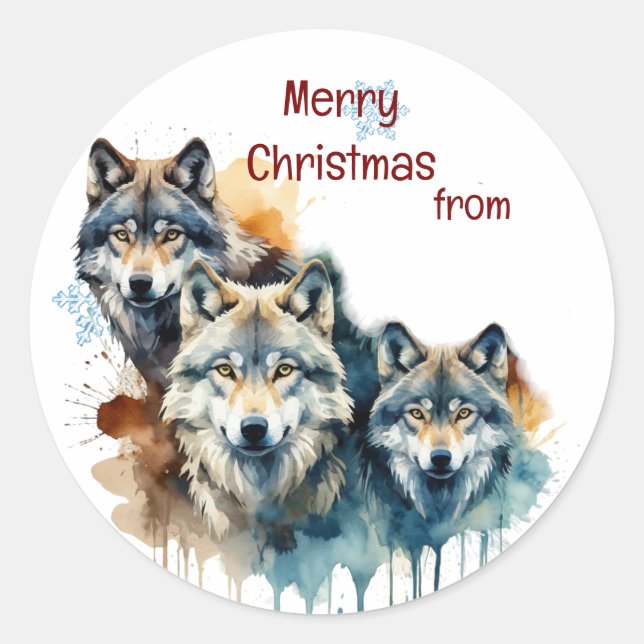 Christmas from Wolf Family Customize  Classic Round Sticker (Front)