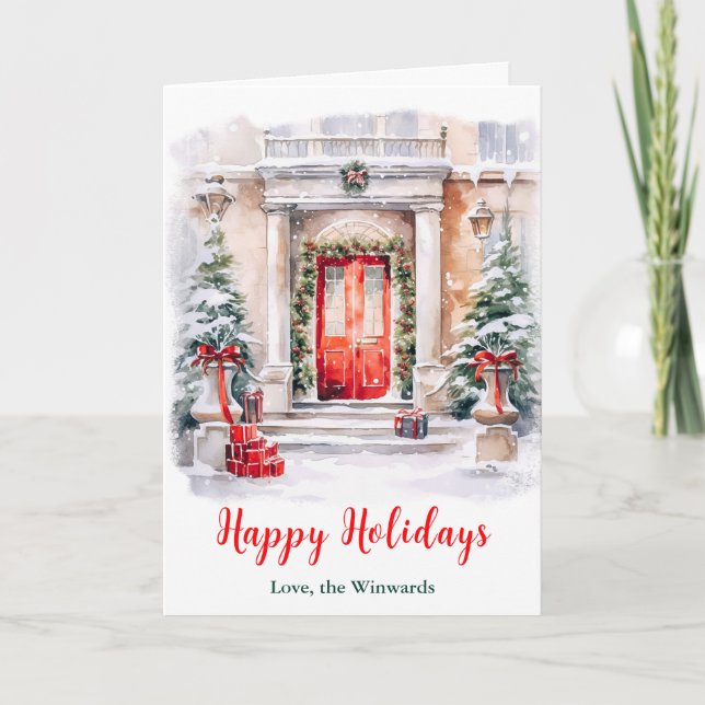 Christmas Front Porch Happy Holidays Holiday Card (Front)