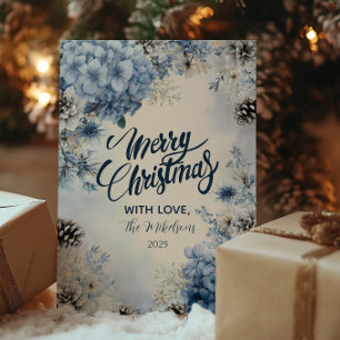 Christmas Frosted Blue Greenery Holiday Card