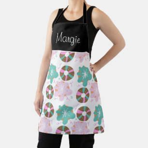 Christmas Frosted Doughnuts Doodle Art Pattern Apron