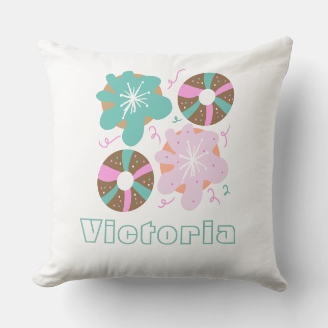 Christmas Frosted Doughnuts Pink Doodles     Throw Pillow (Front)