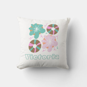 Christmas Frosted Doughnuts Pink Doodles Throw Pillow