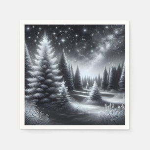 Christmas Frosted Pine Trees In Winter Napkin