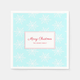 Christmas frosty blue snowflake custom holiday napkin