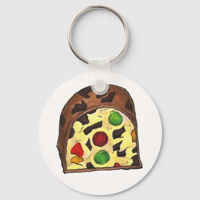 Christmas Fruit Cake Fruitcake Slice Holiday Xmas Keychain (Front)