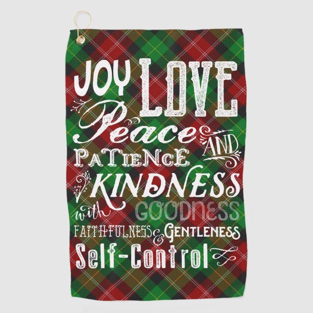 Christmas Fruit of the Spirit Typography Tartan Golf Towel (Front)