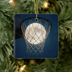 Christmas Full Moon In a Basketball Net Ceramic Ornament