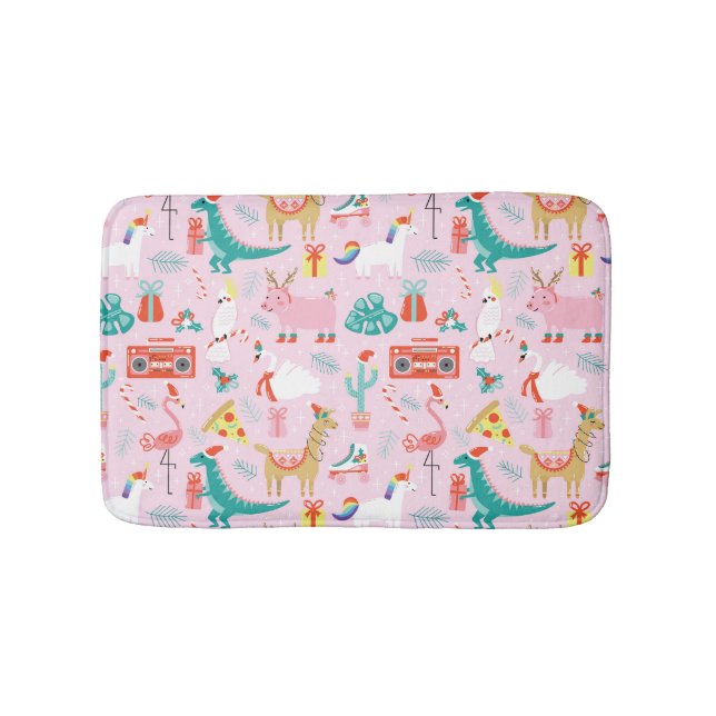 Christmas Fun: Animal Seamless Pattern. Bath Mat (Front)