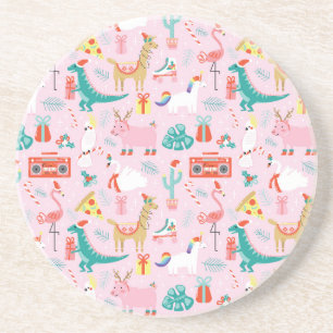 Christmas Fun: Animal Seamless Pattern. Coaster
