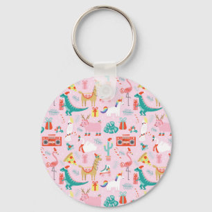 Christmas Fun: Animal Seamless Pattern. Keychain