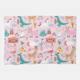 Christmas Fun: Animal Seamless Pattern. Kitchen Towel