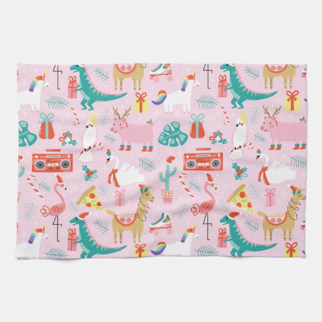 Christmas Fun: Animal Seamless Pattern. Kitchen Towel (Horizontal)