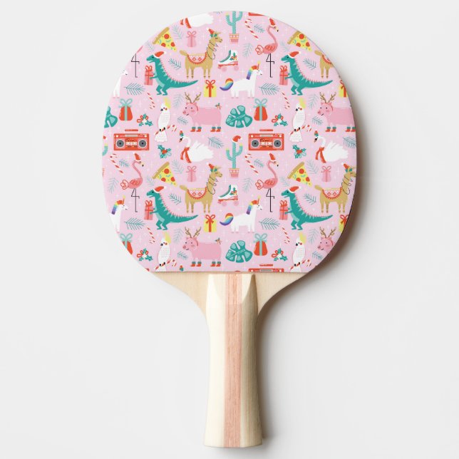 Christmas Fun: Animal Seamless Pattern. Ping Pong Paddle (Front)