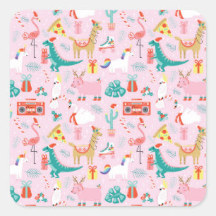 Christmas Fun: Animal Seamless Pattern. Square Sticker