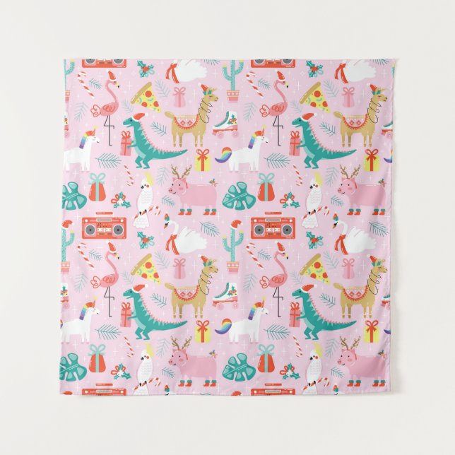 Christmas Fun: Animal Seamless Pattern. Tapestry (Front)