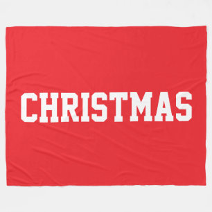 CHRISTMAS Fun Athletic White Text On Bright Red Fleece Blanket