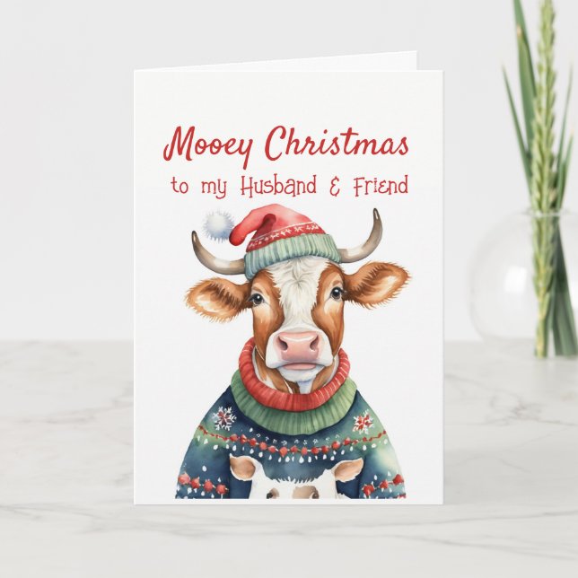 Christmas Fun Cow for Husband Friend Holiday Card (Front)