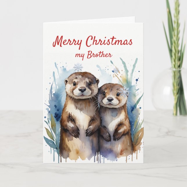 Christmas Fun Otter Wonderful Brother Holiday Card (Front)