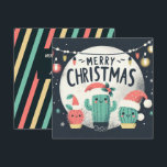Christmas Fun Potted Santa Cactus Plants Holiday Card<br><div class="desc">Personalizable funny cartoon illustration of potted cactus plants Wearing Santa hats surrounded my circular snow. String lights hang overhead.</div>