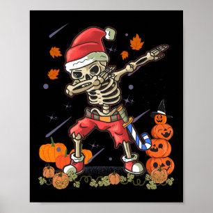 Christmas Fun Santa Skeleton Dabbing Halloween Cos Poster