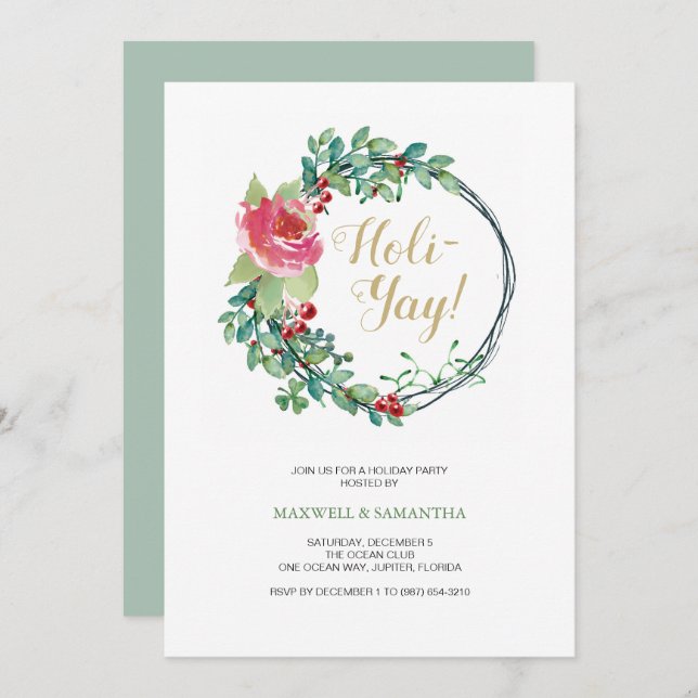 Christmas Function Invitation, Asymmetrical Wreath Invitation (Front/Back)