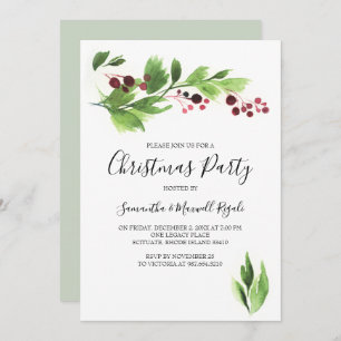 Christmas Function Invite Red Berries & Greenery